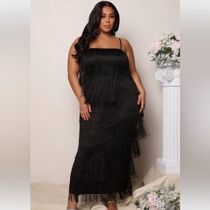 NWT Fashion Nova black fringe maxi dress